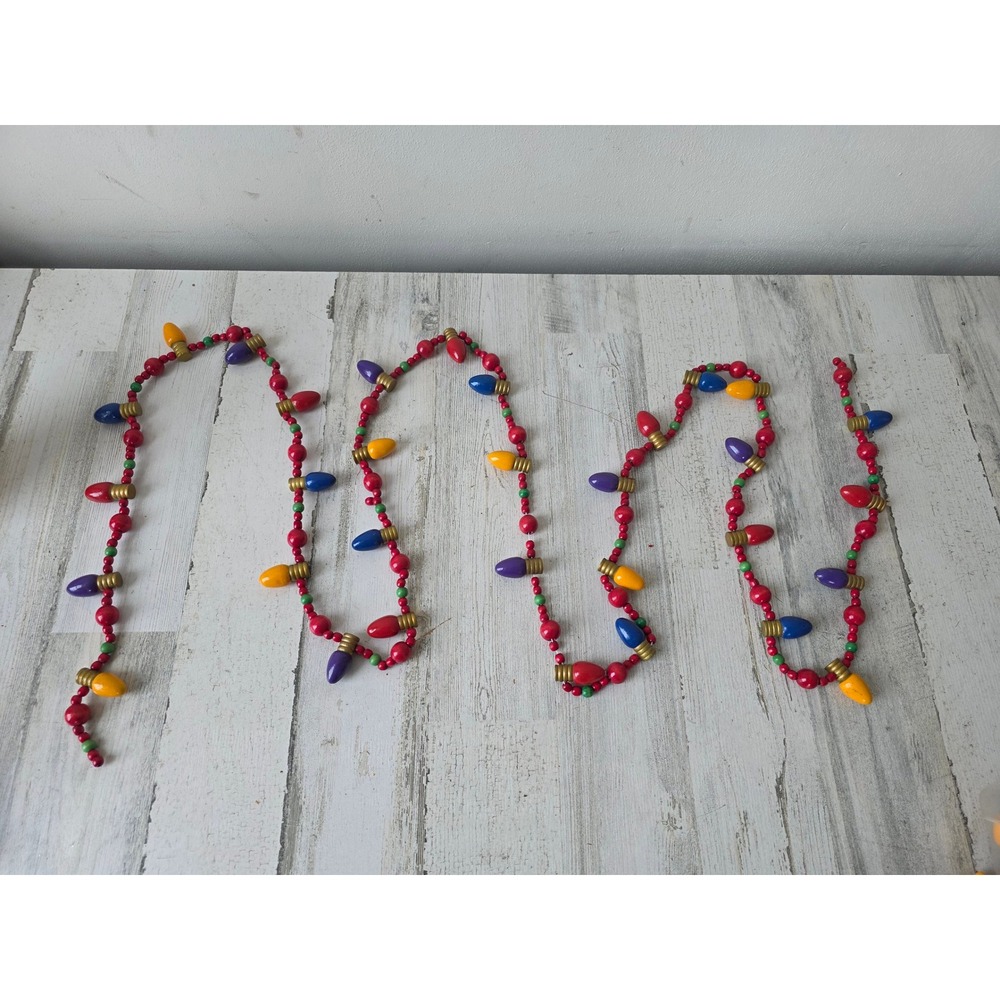 Vintage wooden string light 108" Garland unique‎ red blue purple unique lighting